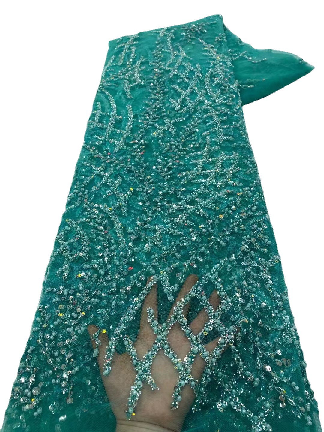 Verano lentejuelas con cuentas bordado tela vestido de novia tela de moda europea y americana con cuentas de encaje JX3410