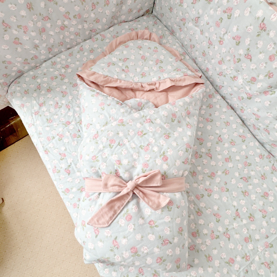 Ins Fresh Style Pastoral Floral Cotton Bed Cover Bed Cover Bed Cover for Newborn Baby Detachable and Washable Lace Pillow