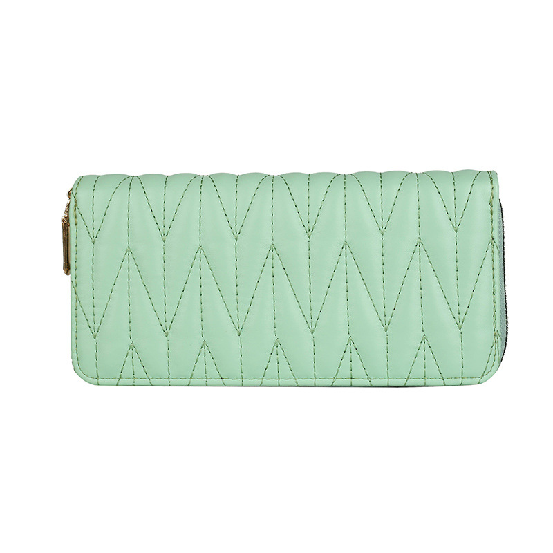 Trendencias nuevas carteras de mujer en Europa y América moda PU bordado línea larga bolso de mano color sólido monedero de gran capacidad monedero de cambio