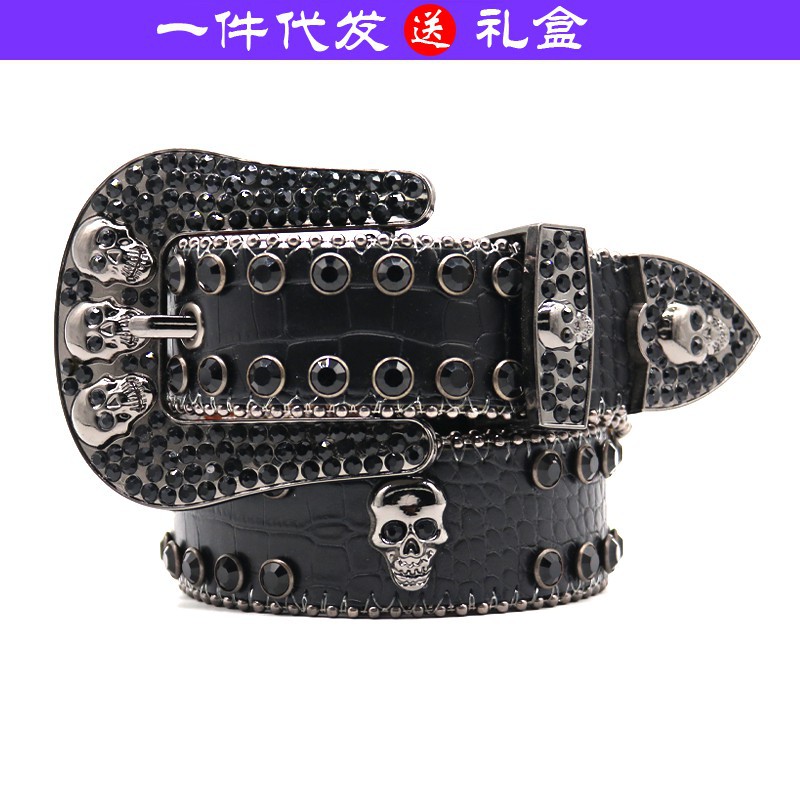 Correa de diamantes de imitación de los hombres de la correa del cráneo de las mujeres con incrustaciones de diamantes completos accesorios cráneo moda punk moda cinturón