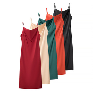 Foreign trade list! Spring and summer new European and American style women's fashion temperament sexy satin long sling dress