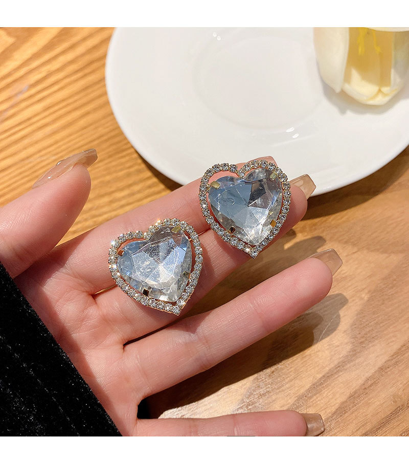 Sweet Heart Shape Copper Plating Inlay Zircon Ear Studs 1 Pair