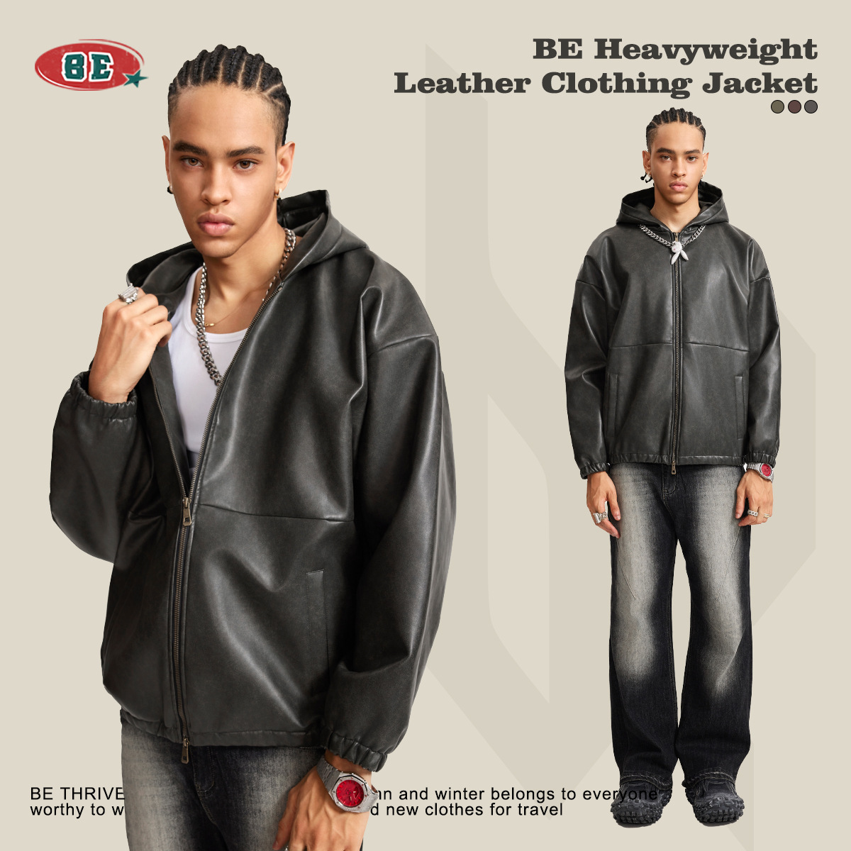 Ropa para Hombre BE | Chaqueta de Cuero Retro Americana Resistente para Otoño/Invierno 2025, Chaqueta Holgada de Estilo Barn de Marca Moderna para Hombre