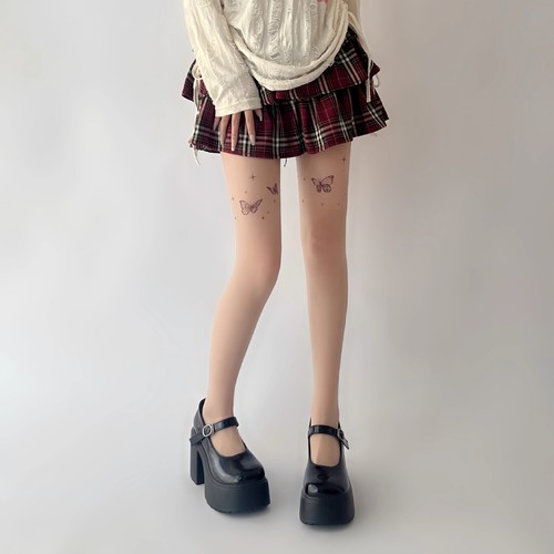 New trendy lingerie sheer stockings women ultra-thin anti-pick summer butterfly skin tone sparkling white silk pantyhose print