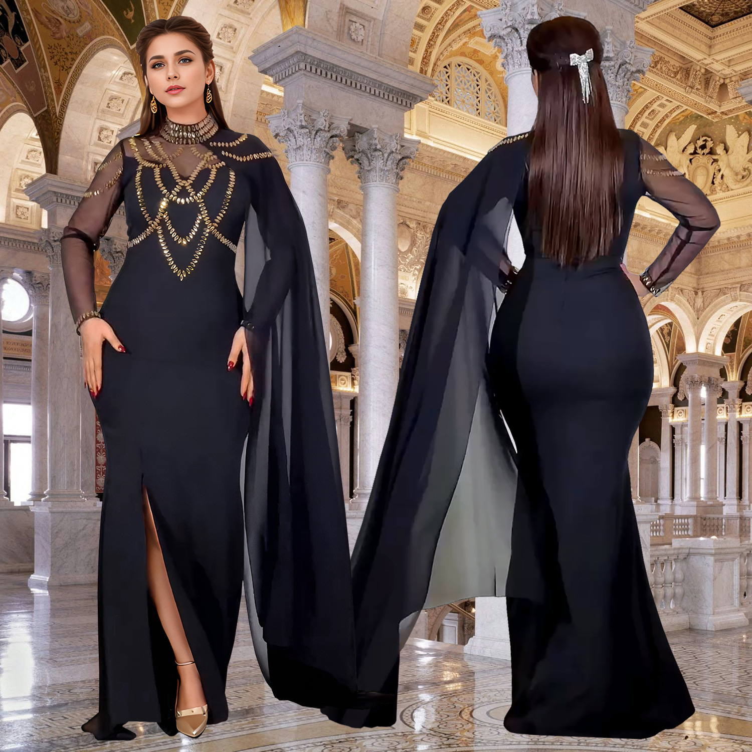 C7260 Cross-border AliExpress Amazon Ropa de mujer de moda europea y americana Elegante vestido de chal de brazo delgado de diamantes calientes image 5