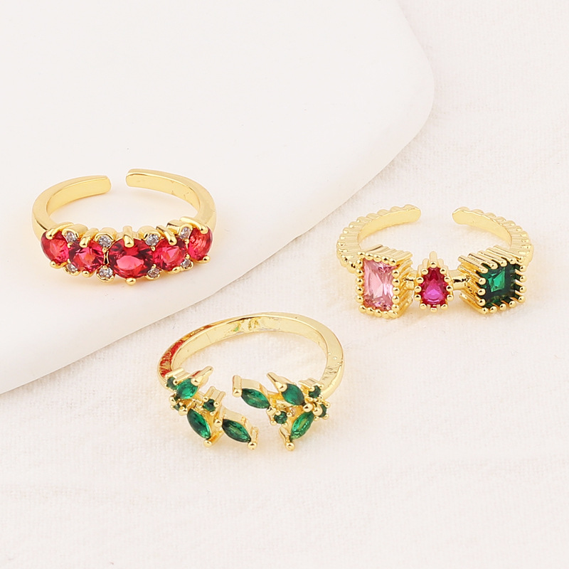 Fashion Geometric Heart Shape Flower Copper Open Ring Inlaid Zircon Copper Rings