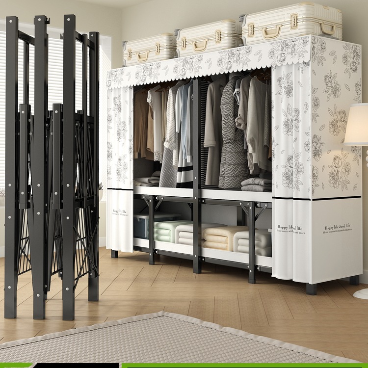 Installation-Free Folding Wardrobe for Home Bedroom Simple Cloth Wardrobe Strong and Durable Rental Wardrobe Steel Frame Cabinet