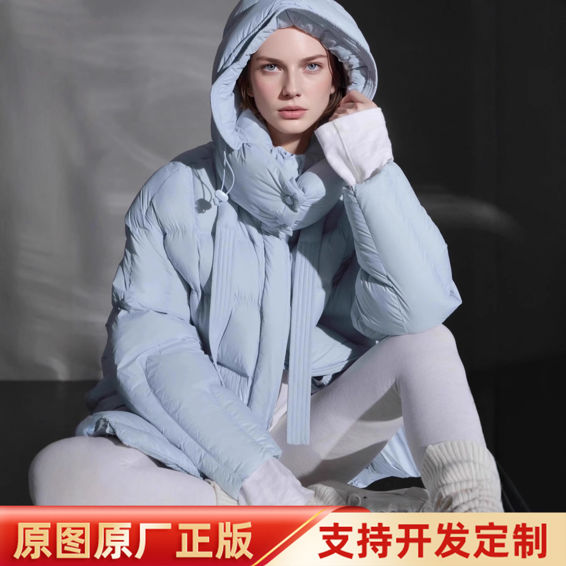 White Puff Ribbon down Jacket for Women, Short Thickened White Duck down Coat, Autumn and Winter Short down Jacket