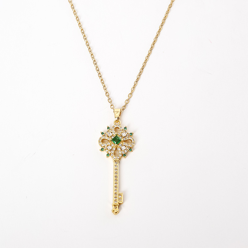 Nouveau pendentif clé au design créatif en zircone incrusté, haute rétention de couleur, style INS, tempérament, collier simple pour femmes_voghion.com