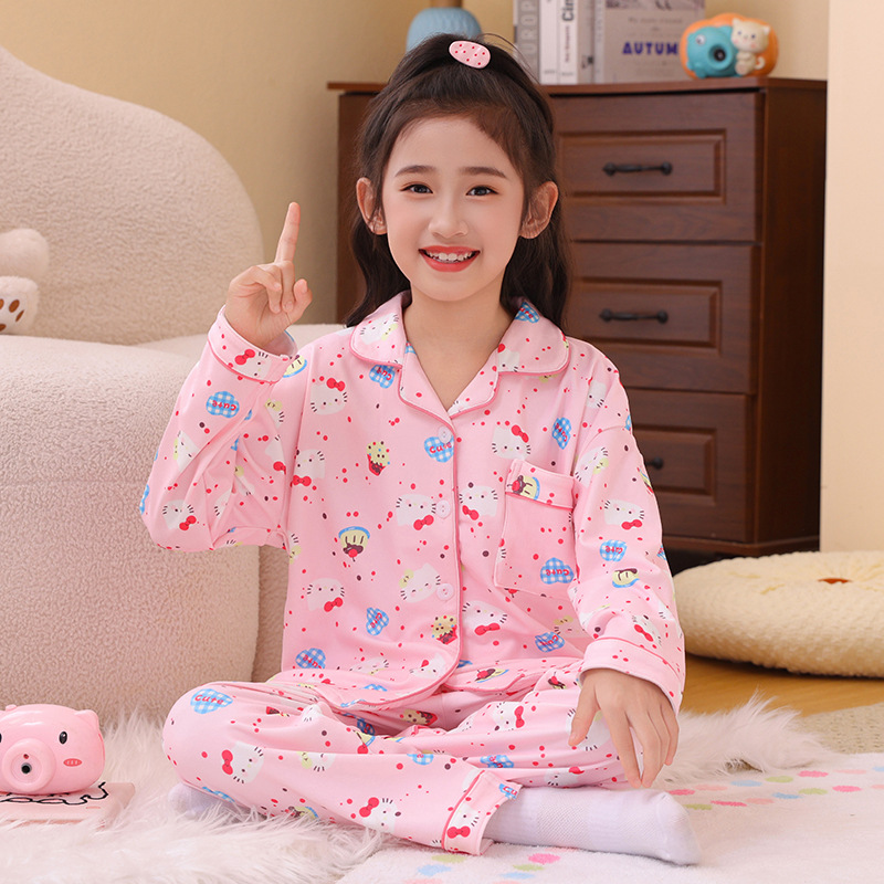Nuevos pijamas de niños de terciopelo caliente otoño y invierno con solapa ropa para el hogar para niños y niñas lindos set de mangas largas