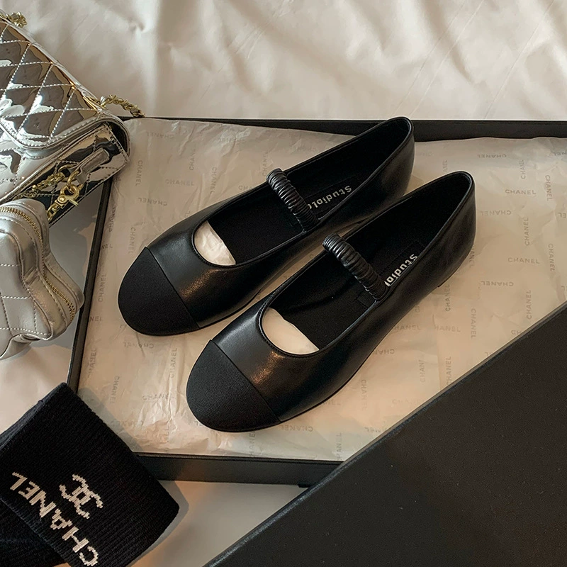 В наличии, немедленная отправка~ Модные женские балетки в стиле Grape Mom, с цветовыми блоками, стройнящие, эластичные, новая модель, на одной лямке, с круглым носком.