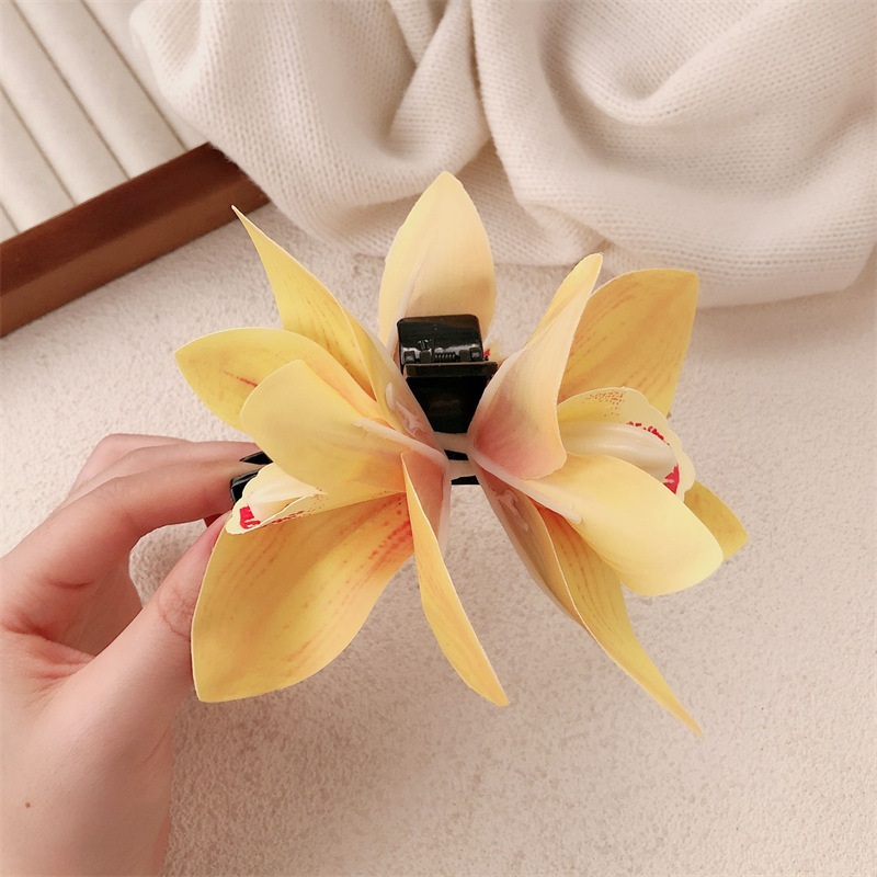 越境雰囲気のある蘭の花の超幻想的な造花ヘアクリップ、シャーククリップ、ヘアアクセサリー、後頭部用ヘアクリップ、ヘアピン卸売|undefined