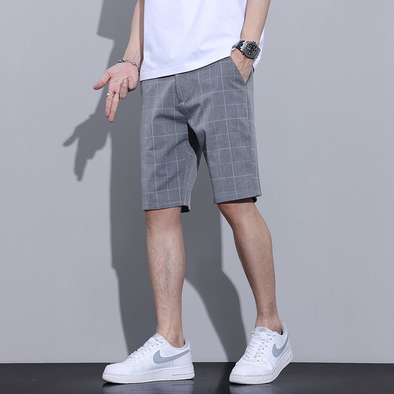 Summer Men's Casual Shorts, Thin Plaid Trousers, 2025 New British Straight Shorts, Men's Pants