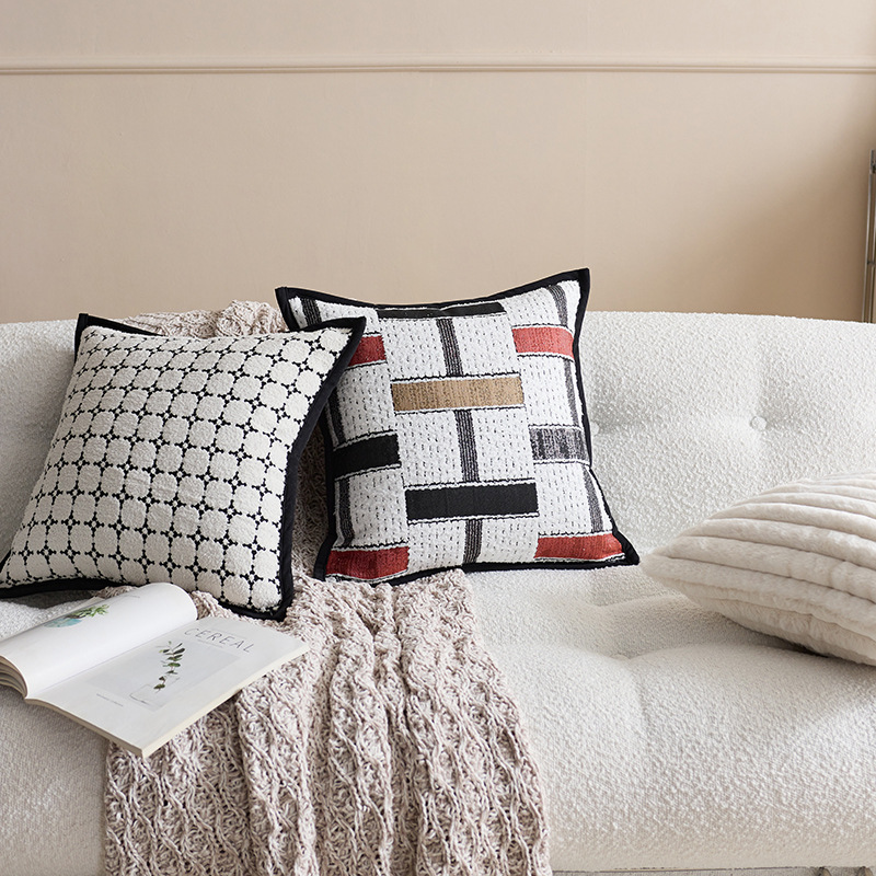 Tablero de ajedrez ligero lujoso sensación de alto nivel negro y blanco sofá almohada sala de estar modelo de alojamiento decoración cojín de cabecera almohada