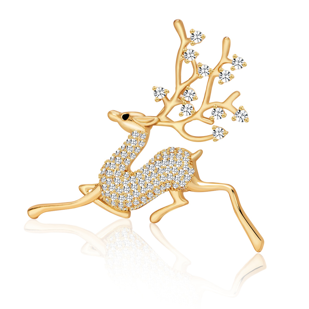 유럽과 미국의 크리스마스 하이 엔드 풀 다이아몬드 엘크 브로치 라이트 럭셔리 디자인 크리스마스 선물 절묘한 코세이지 세트 핀