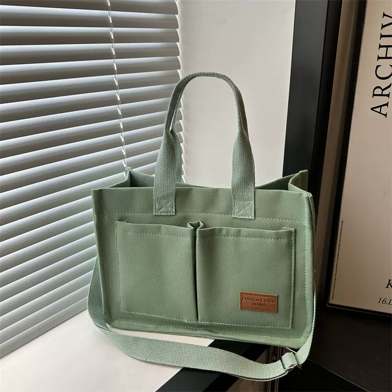 秋冬新款女士帆布2024休闲简约大容量纯色通勤单肩斜挎手提女包