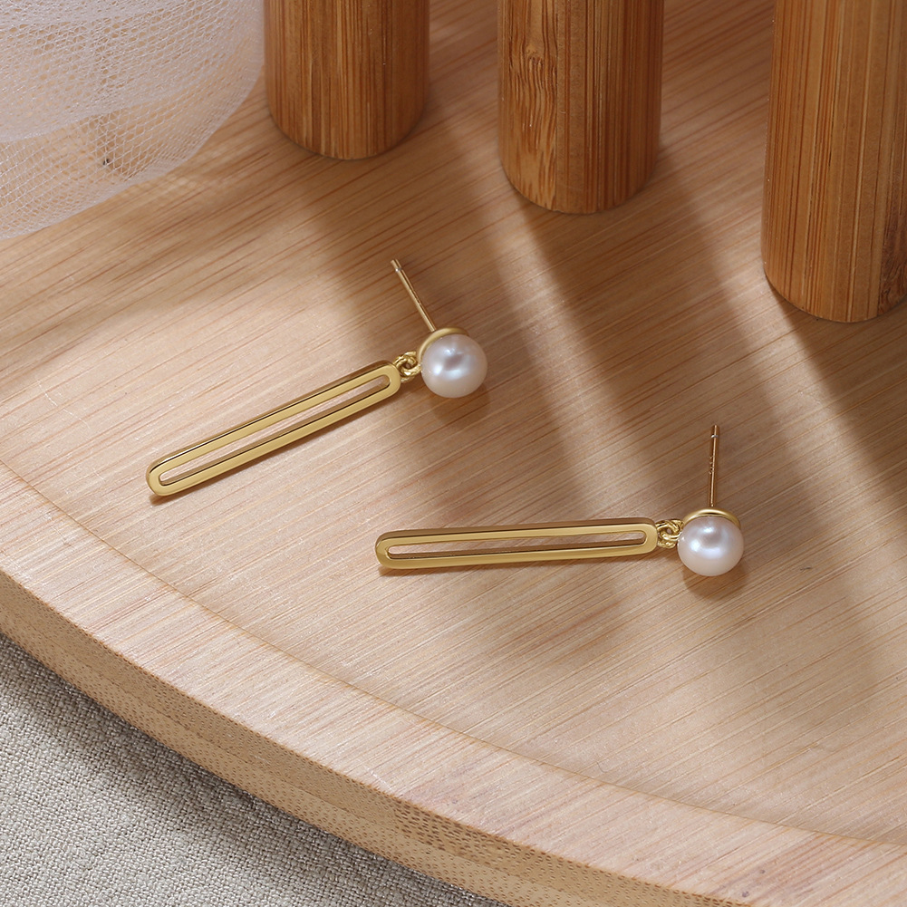 1 Pair Quantity Daily Occasion 1 Pair 925 Sterling Silver Freshwater Pearl Rectangle Drop Earrings