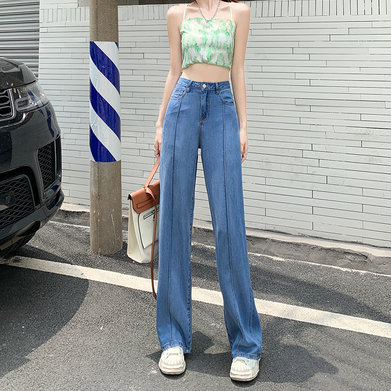 2022夏季新品天丝薄款中线设计直筒牛仔裤女九分长裤Women Jeans