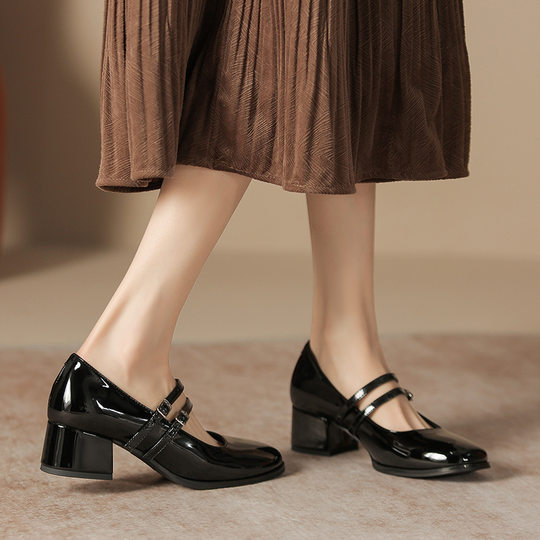 Pingdi factory flat leather women's shoes black work wear chunky heel single-layer shoes women Huizhou Yue Xinwang new high heels