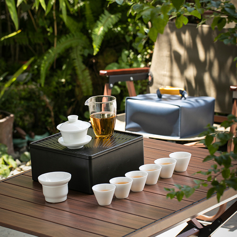 白瓷功夫旅行戶外茶具茶盤套裝辦公家用陶瓷泡茶杯儲水盤logo製作