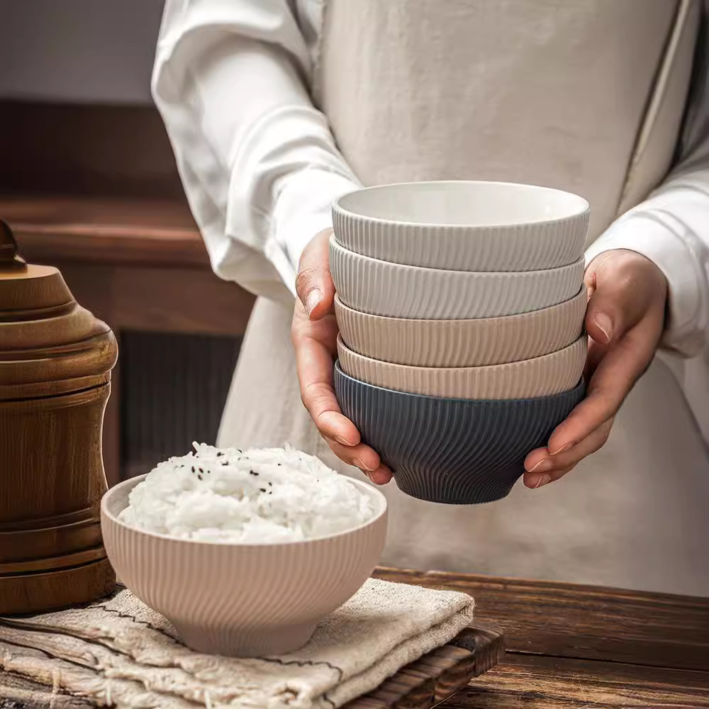 Tazón de cerámica de estilo nórdico, tazón de arroz para el hogar, vajilla con relieve 3D, tazón para comer, tazón para verduras, tazón para fideos, porcelana blanca