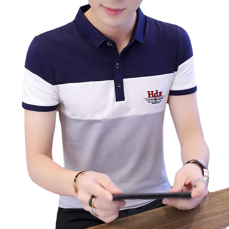 Verano nuevos hombres de manga corta Camiseta estilo coreano rayas solapa Polo camisa de moda juvenil de fondo camisa de los hombres top