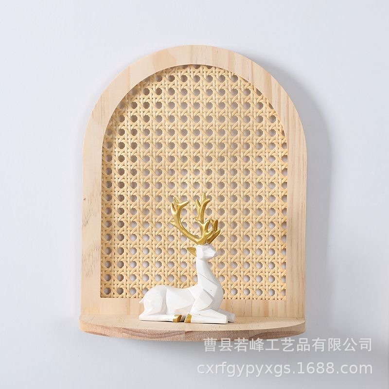 现货藤编墙壁置物架木质网红装饰绿植摆件收纳架香薰蜡烛架手办架|undefined