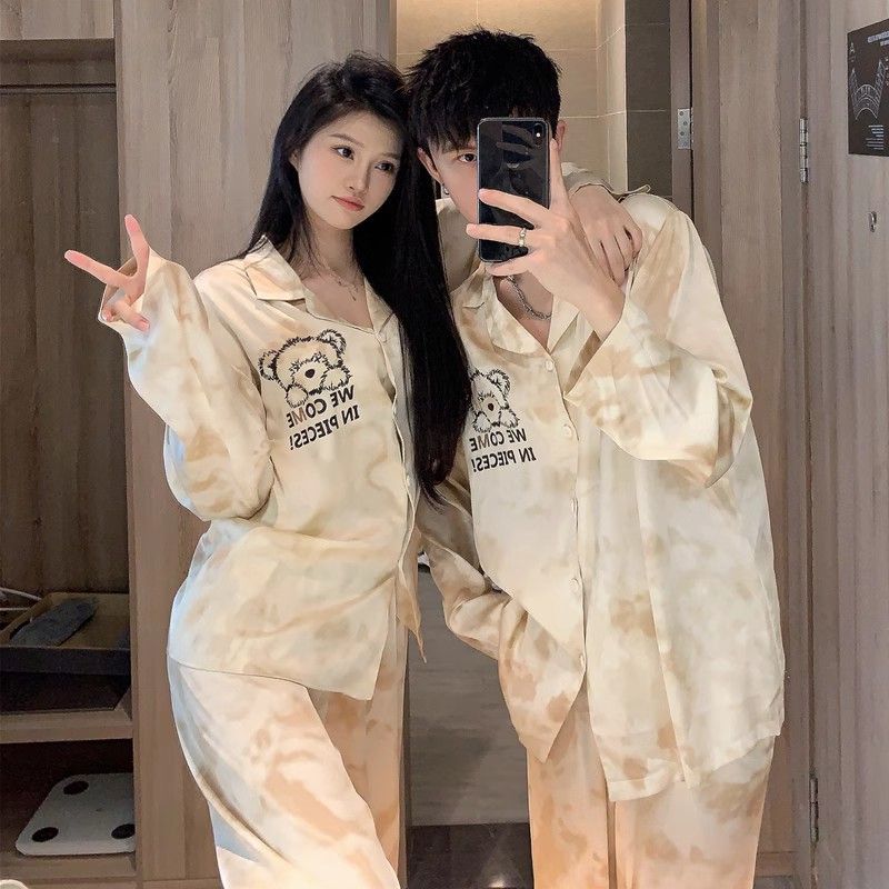 Comercio exterior pareja pijama mujer primavera y otoño de manga larga seda de hielo verano delgada 2025 nuevo hombre ropa de seda real para el hogar