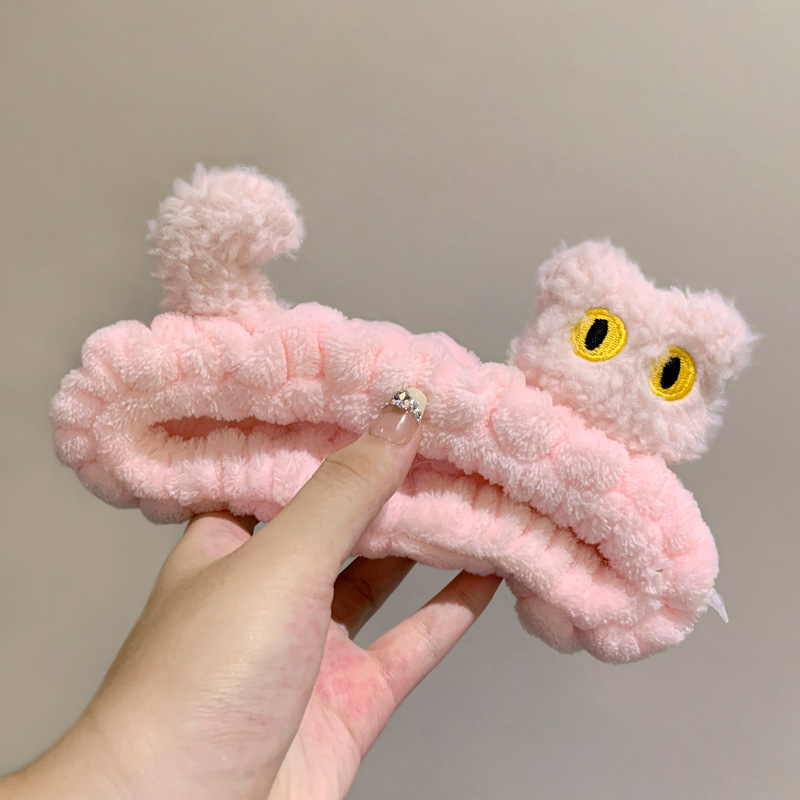 Otoño e invierno peluche dinosaurio maquillaje lavado facial correa de cabello mujer lindo conejo correa de cabello antideslizante gato estrella cerdo adornamiento de cabello