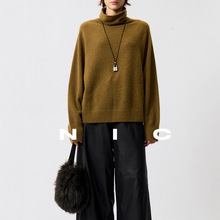 UNICA/混色丝羊绒堆堆领_慵懒插肩袖轻盈无缝针织毛衣芥末黄均码