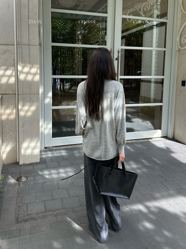 ELSISSI百搭Polo领上衣薄款2025秋装十三行高级感宽松针织开衫女|undefined