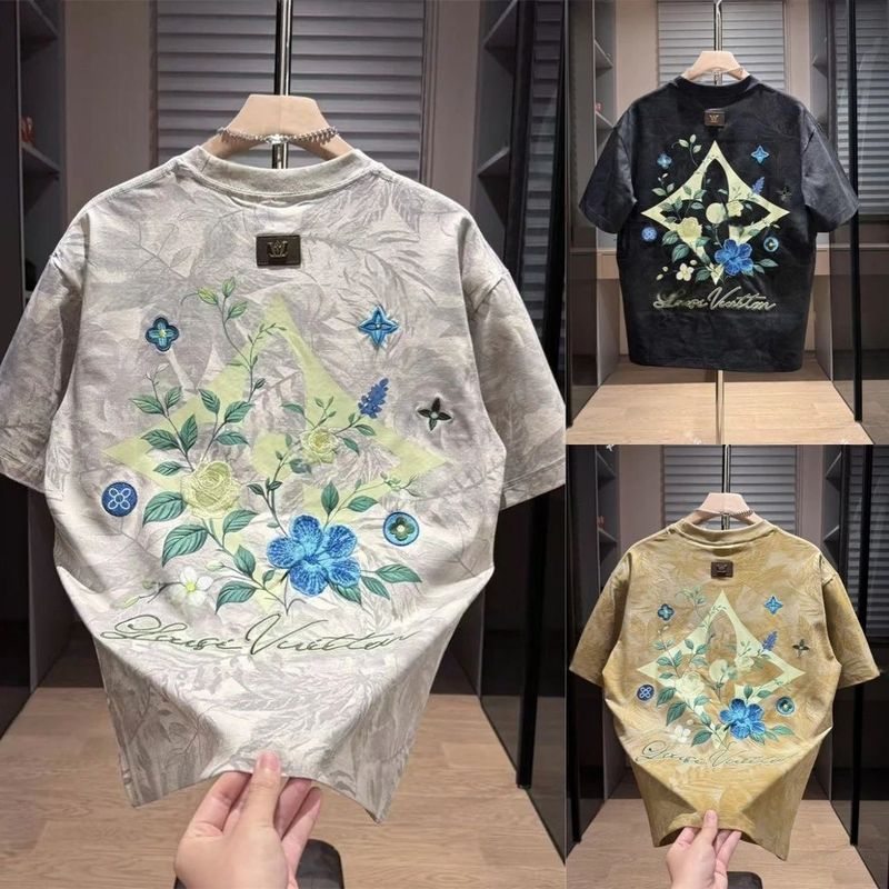 夏の新しいファッショントレンドブランド刺繍塗装プリントハンサムファッションメンズカジュアル高品質半袖|undefined