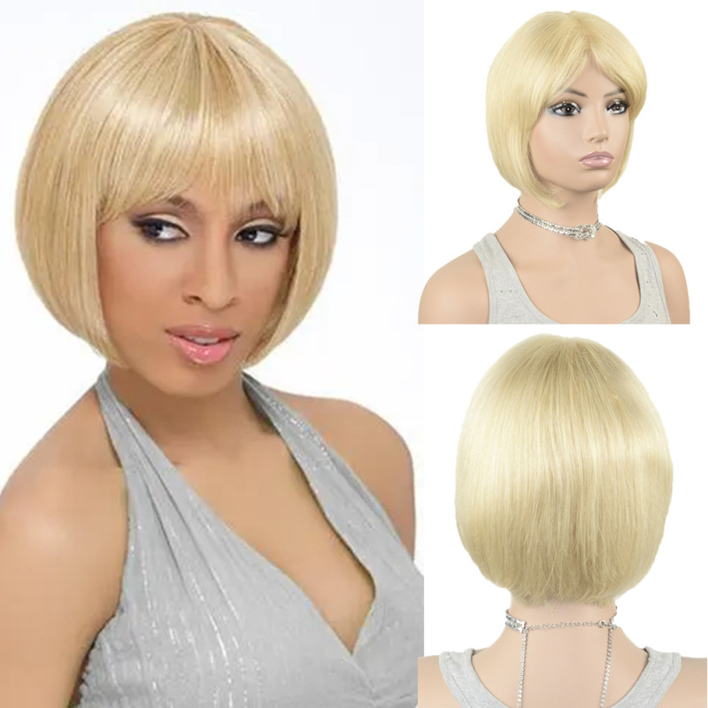 Foreign Trade Wig Half Hand-Woven Lace Real Human Hair Wigs Short Hair Headgear