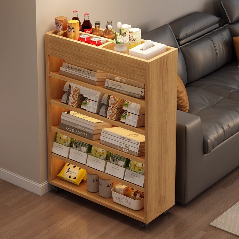 Estante de libro de piso estante de almacenamiento móvil con ruedas estante de almacenamiento de libros doméstico integrado contra la pared juguete snack carrito