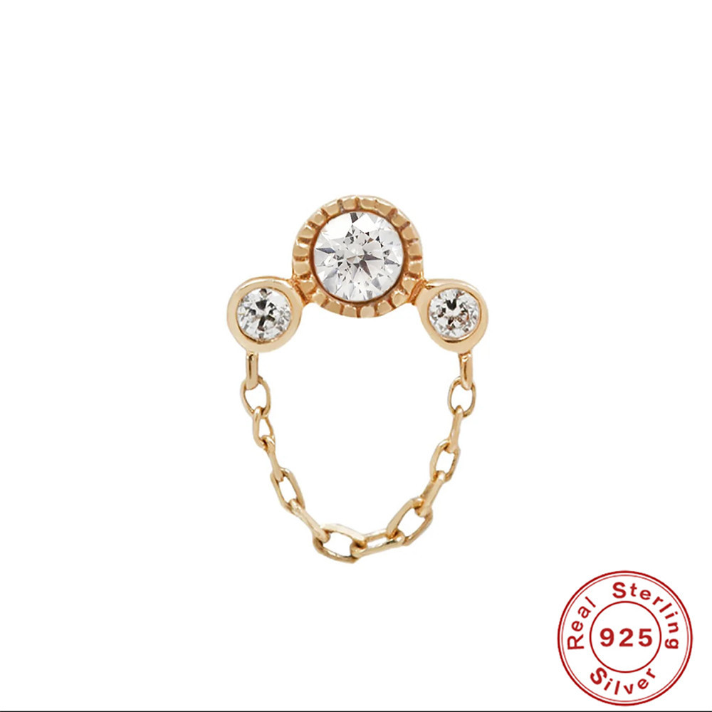 Nuevo actualizado s925 plata esterlina triple diamante borla cadena hilo oído hueso Stud moda exquisita pendientes