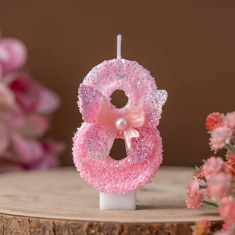 Cross-Border Xiyin Creative Pink Diamond Butterfly Butter Lamp Digital Birthday Candle 0-9 Decorations_voghion.com