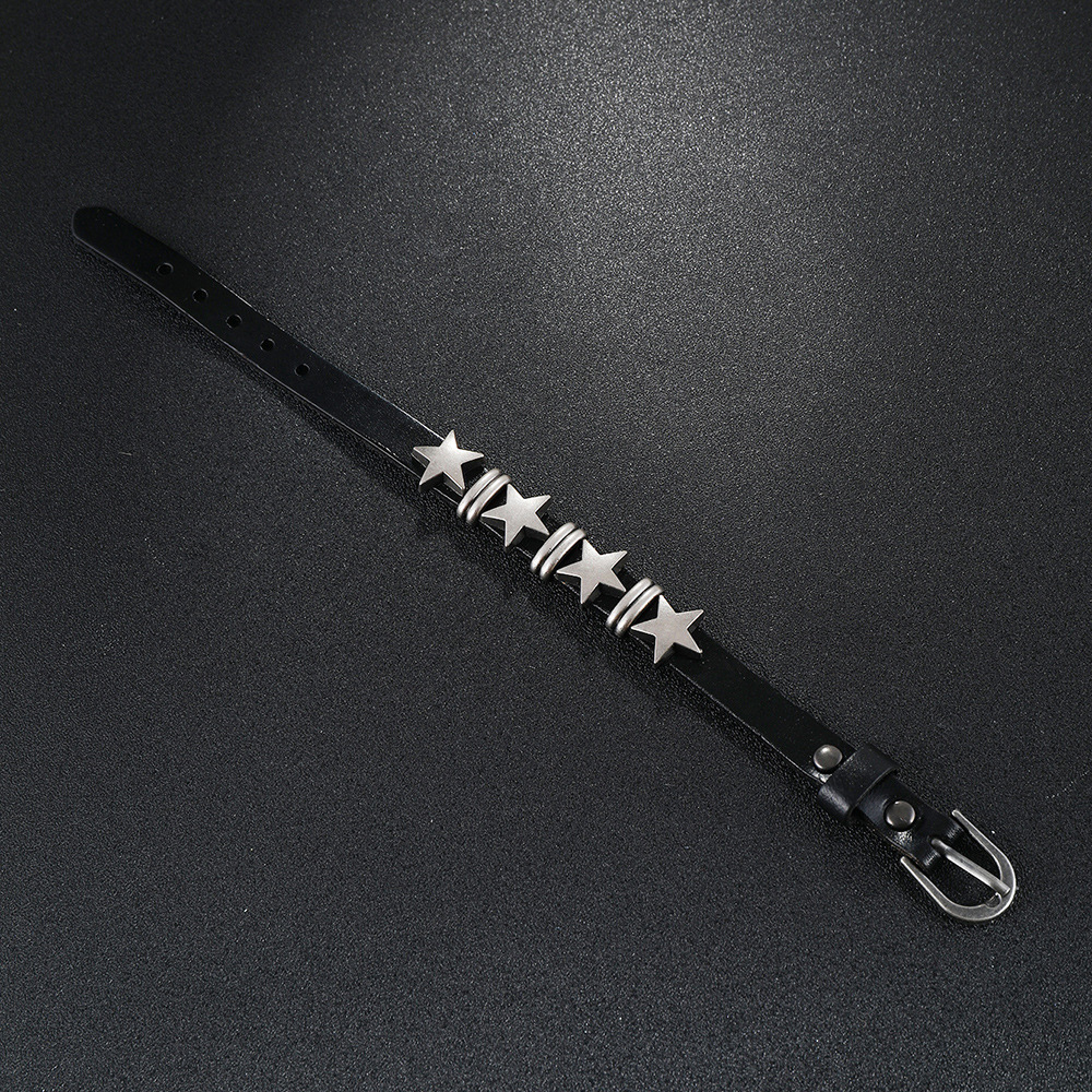 Pulseira de couro com pentagrama para homem estilo punk_voghion.com