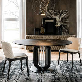 意式德利丰岩板圆形餐桌 北欧现代简约家用小户型极简网红饭桌