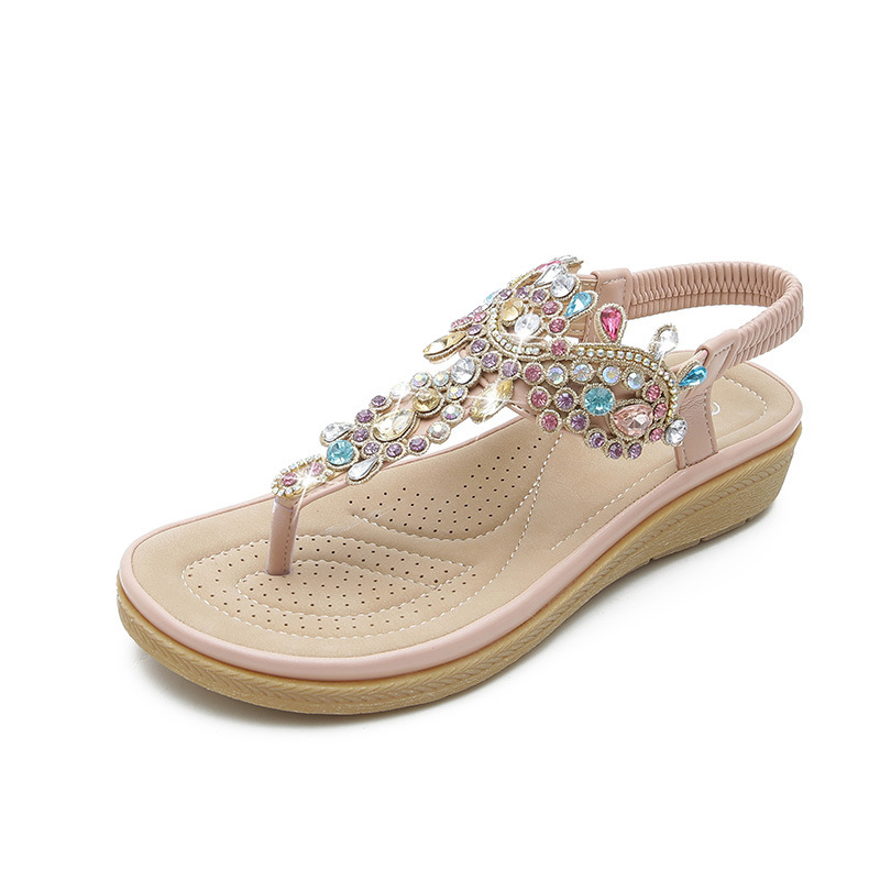 2024 Summer New Bohemian Sandal Fashion Rhinestone Flat Sandals for Women Amazon Foreign Trade Cross-Border
