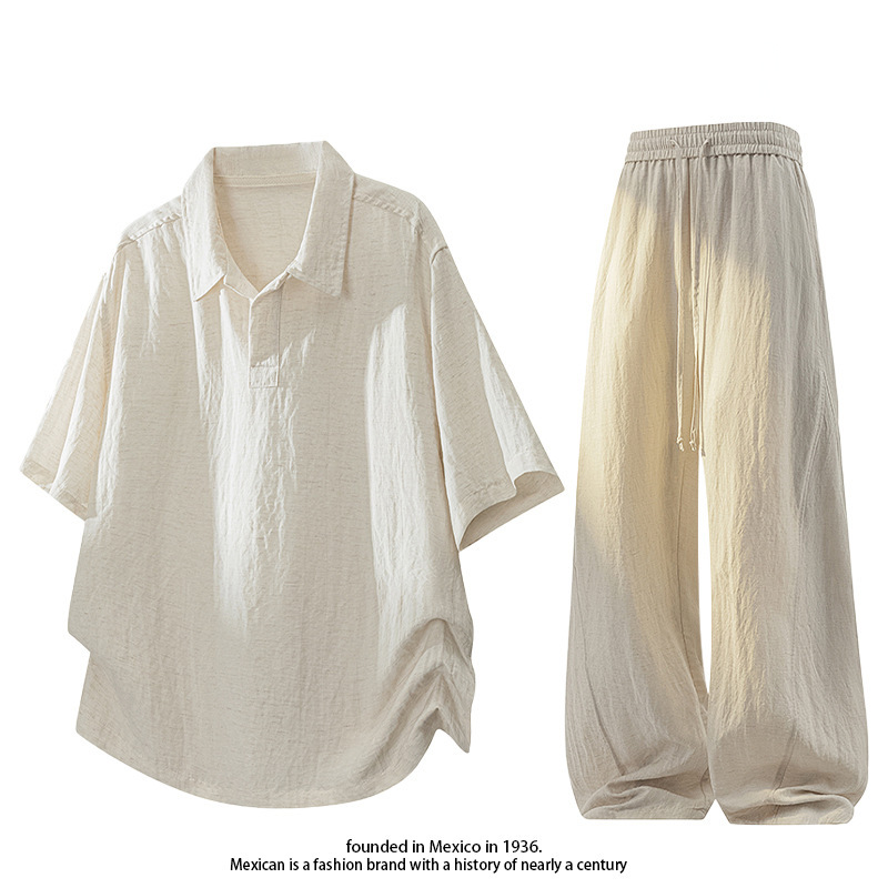 Lyocell Tencel Linen Suit for Men, Summer Thin Style, Old Money Style, High-End Workwear Pants, Drapey Straight-Leg Long Pants Set