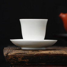 德化羊脂玉白瓷茶杯垫杯托家用陶瓷小茶托主人杯套组雕刻礼品