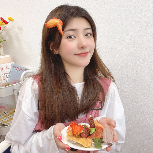 Internet celebrity simulation funny food hairpin barbecue cute hairpin braised pork ribs side bangs clip headwear hair accessories