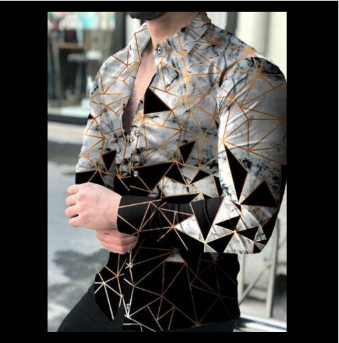 Comercio exterior 2023 primavera nuevos hombres gradiente de impresión digital solapa camisa de manga larga camisa casual de los hombres