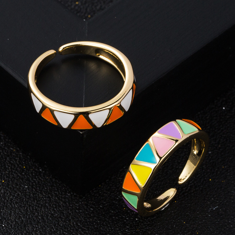 fashion drip oil color matching ring simple copper goldplated open ringpicture2