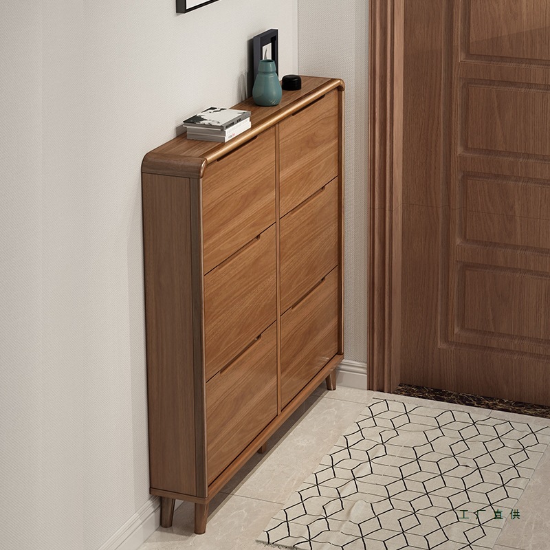 Solid Wood Ultra-Thin Shoe Cabinet 18cm Narrow Home Entrance Flip Shoe Cabinet Wall Storage Space-Saving Small Apartment