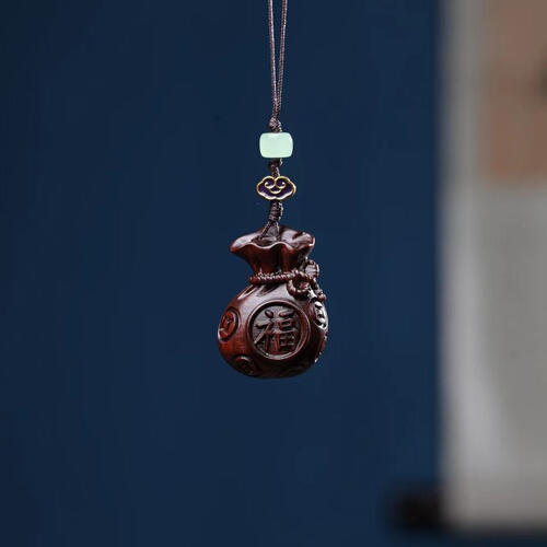 Green Sandalwood Purple Sandalwood Carving Phone Transfer Money Pendant for Men Car Keychain Pendant Gift Bag for Women Backpack Accessory