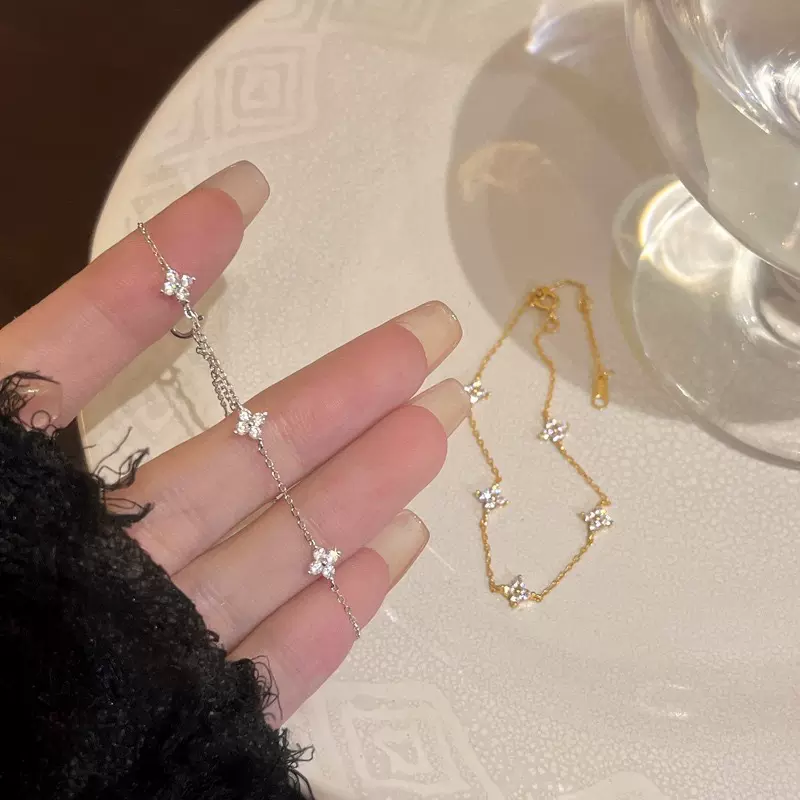 镶钻五花四叶草锆石手链女轻奢小众高级感简约新款ins欧美风饰品