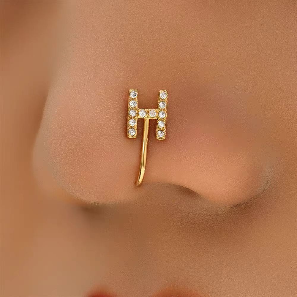 26 Letter Initial Micro-Set CZ Nose Clip Fake Nose Ring No-Pierce Nose Jewelry Fashion Accessory detail image 17