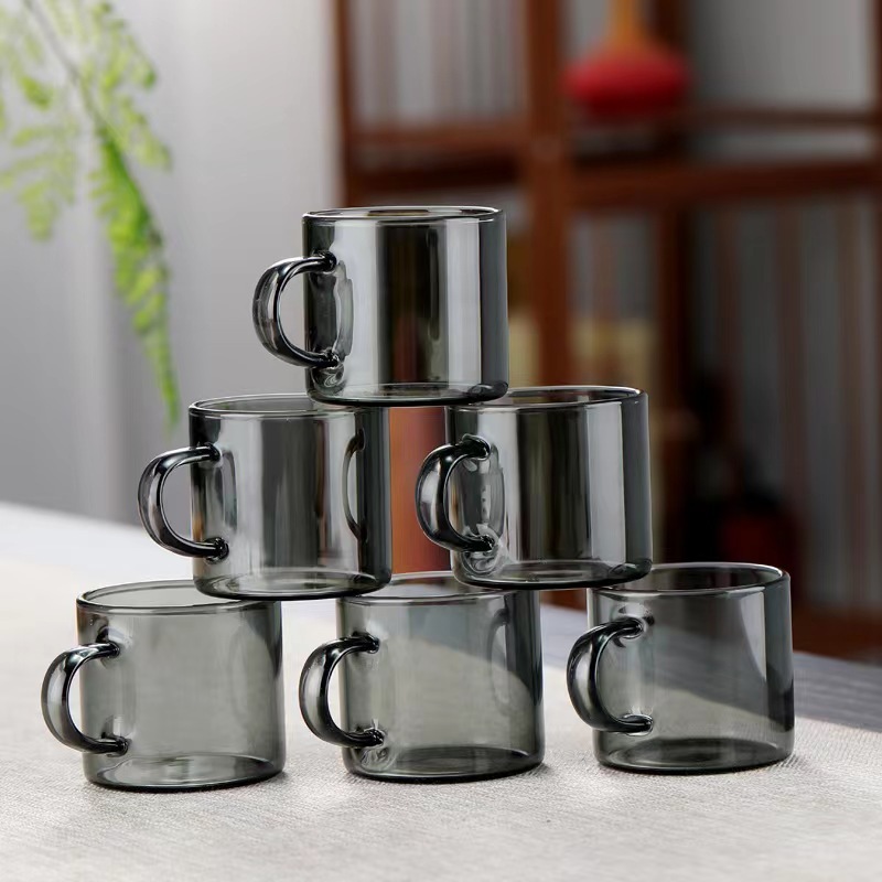 Glass small tea cup light luxury smoky gray small cup tea bowl household heat-resistant kung fu tea set Tea Cup suit tea cup