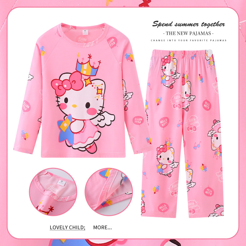 Pijamas de las niñas primavera y otoño manga larga delgada medio y grande niños lindos dibujos animados bebé niños princesa estilo homewear traje